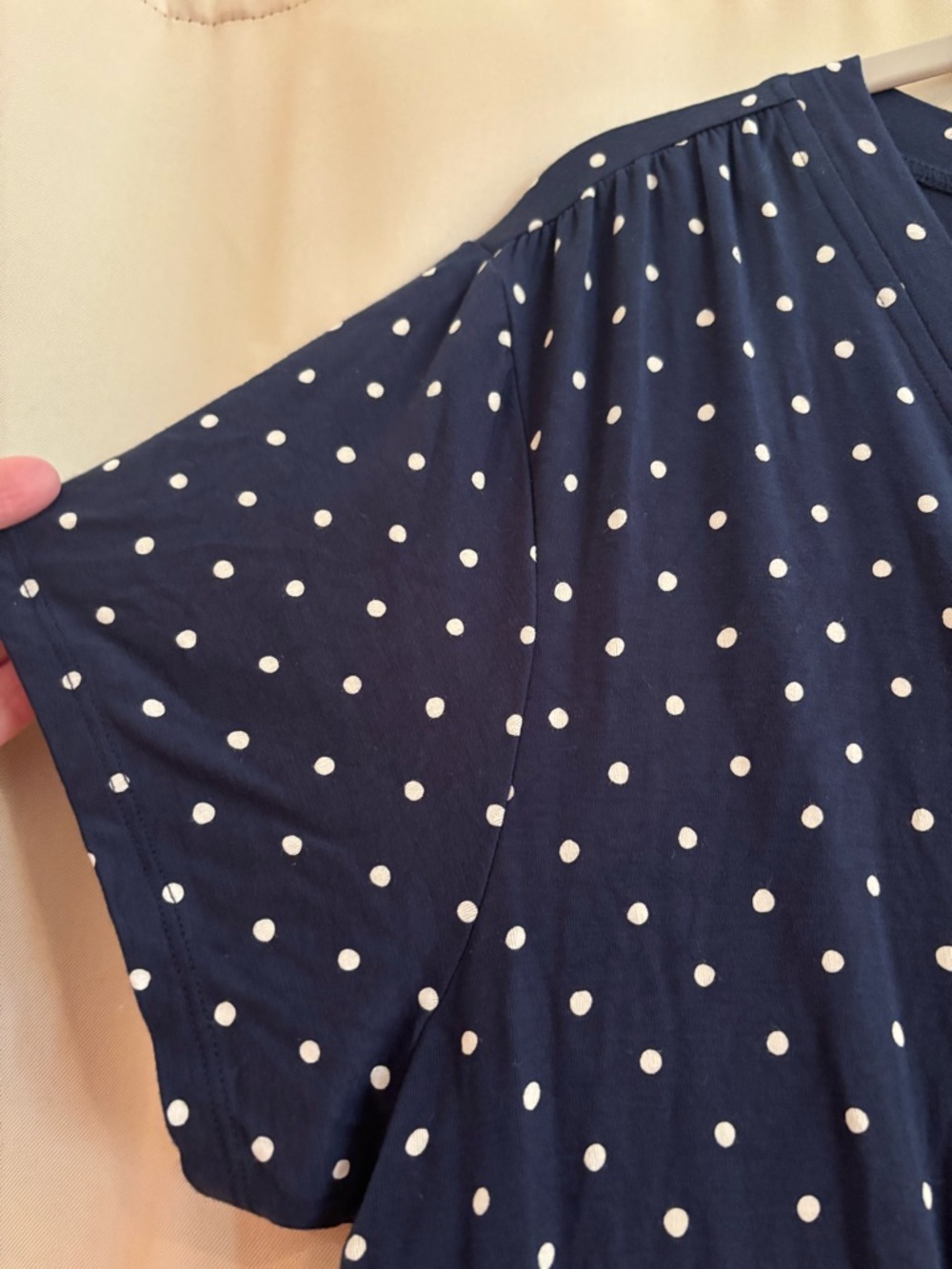 L.L. Bean Navy with White Polka Dot Dress Petite - Picture 3 of 6